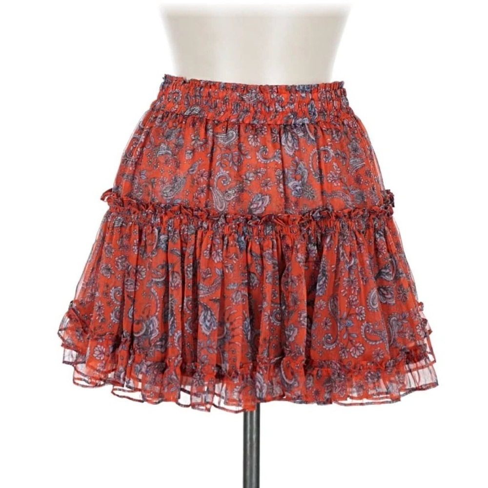 Misa Los Angeles Red and Purple Paisley Mini Skirt